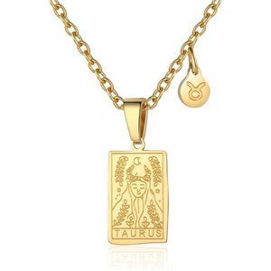 Zodiac Sign Necklace Taurus Constellation Tarot Card Pendant Double Sided